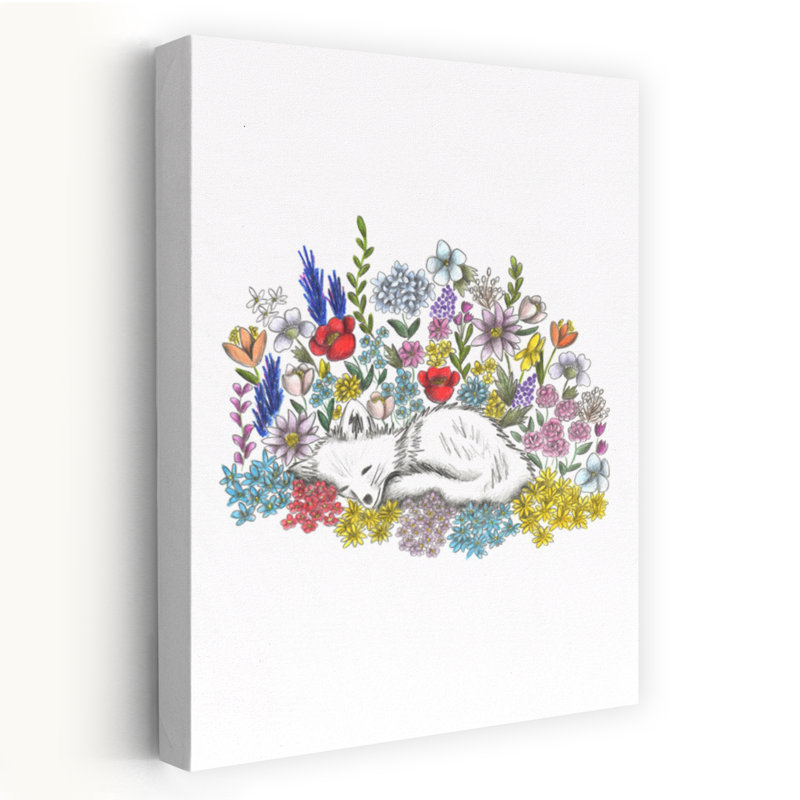 «Peaceful Floral Fox», impression de fleur de renard, art mural, 48" H x 32" W
