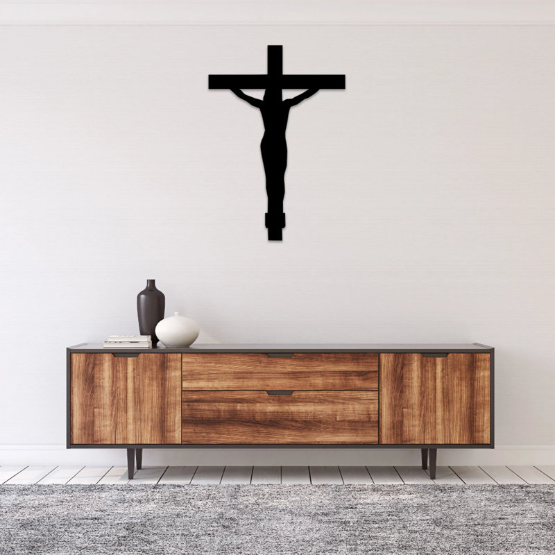Crucifix Cross Metal Wall Art - Christian Religious Wall Decor - Jesus Cross Silhouette Artwork - Faith Spiritual Home Decoration - Church Inspired Wall Hanging - Rustic Industrial Metal Sculpture - Large Statement Art Piece