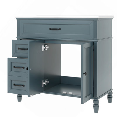 36" Bathroom Vanity with Sink, Bathroom Cabinet with Drawers, Solid Frame and MDF Board, Gray Blue