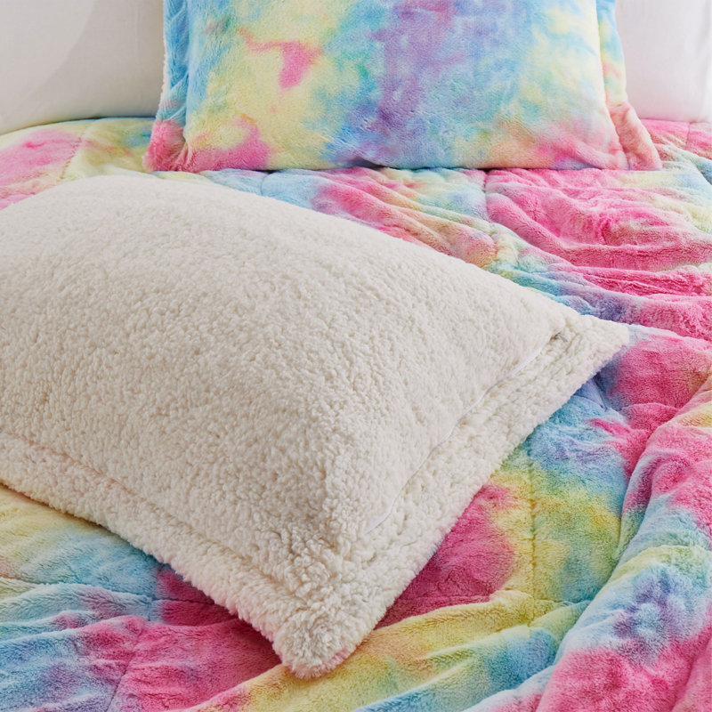 Tie-Dye Plush Comforter Set with Sherpa Reverse, Soft and Warm Bedding for All Seasons, King