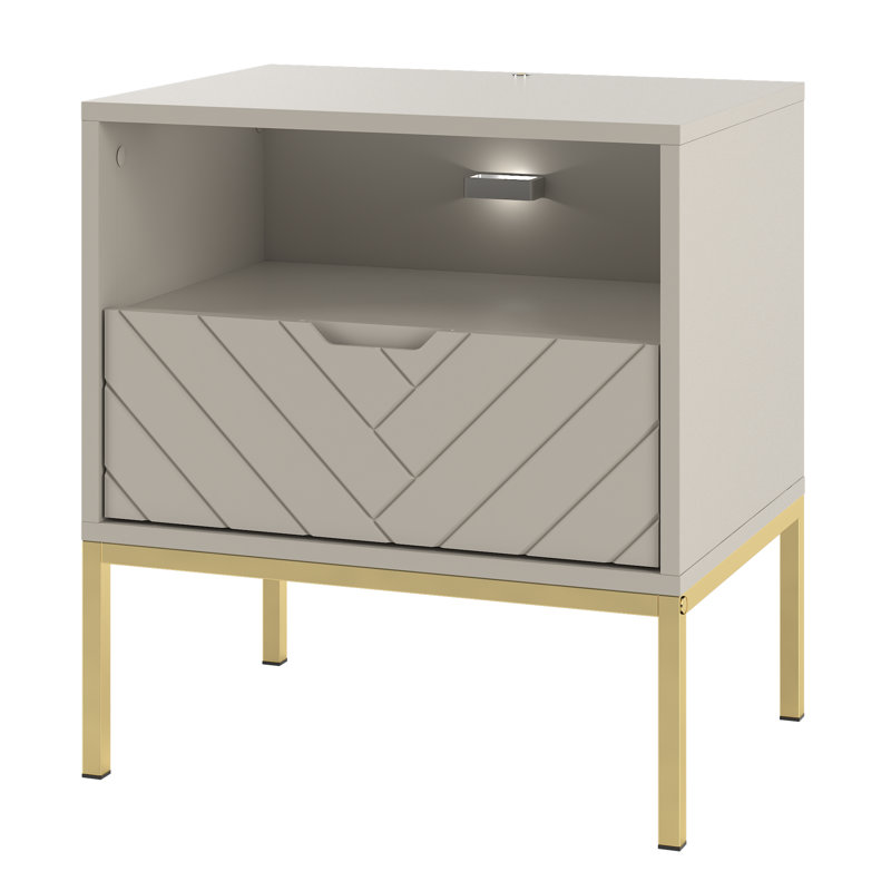 Ahola 134.62cm W Metal Bedside Table, Cashmere, Gold