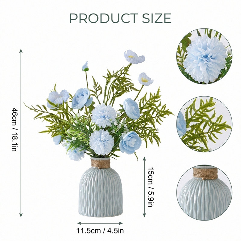 Bouquet de fleurs artificielles artificielles dans un vase pour la maison, Bleu, Bleu