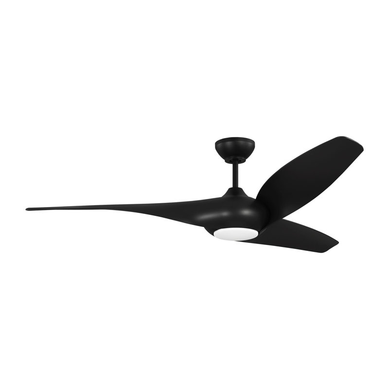 Visual Comfort Fan Topan Smart 60 LED Indoor Ceiling Fan with Threaded Downrod, Midnight Black ABS blades and Handheld Remote