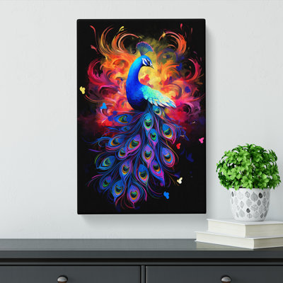 Peacock Gestural Art - Wrapped Canvas