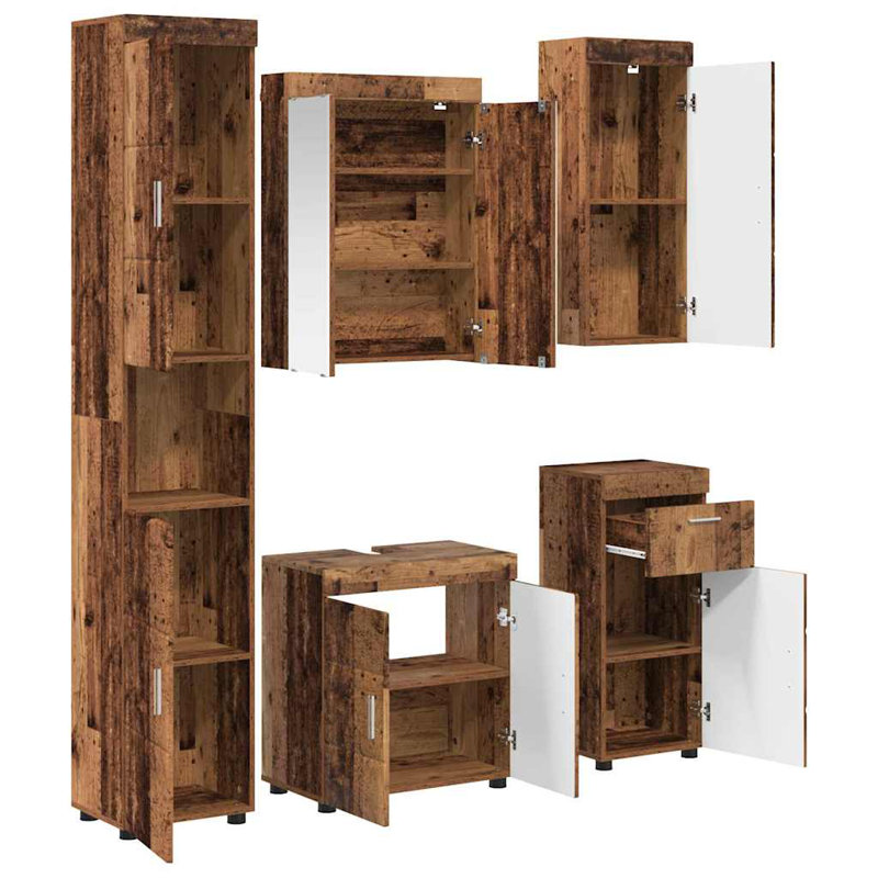 Vanity & Mirror Set, Medium Wood