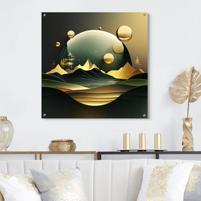 «Dreamy Golden Mountain III», art mural moderne abstrait en marbre
