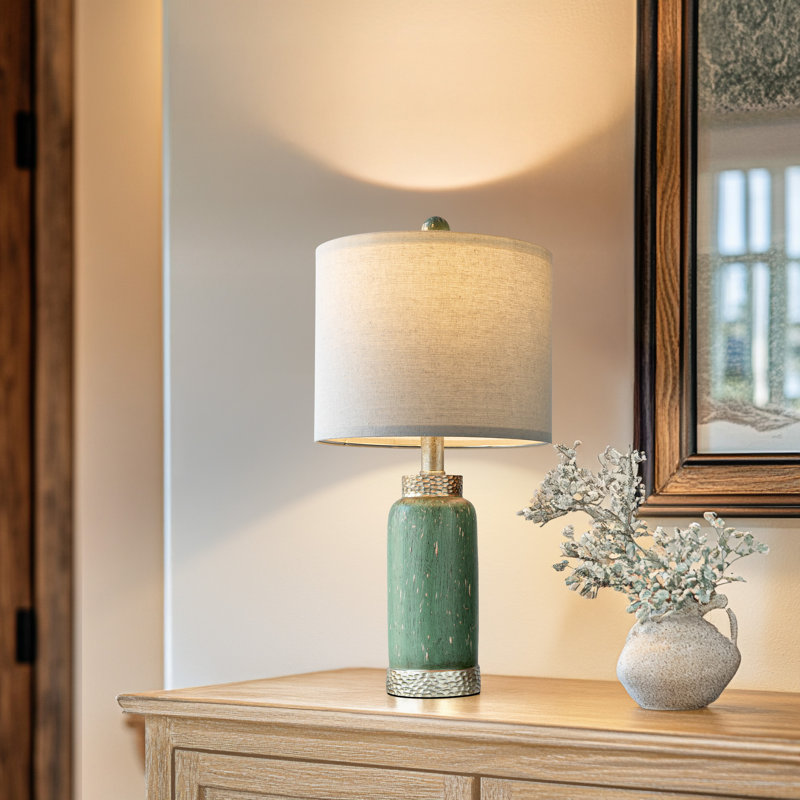 20"retro Green Resin Table Lamp Set Suitable For Living Room,bedroom,bedside Table Office