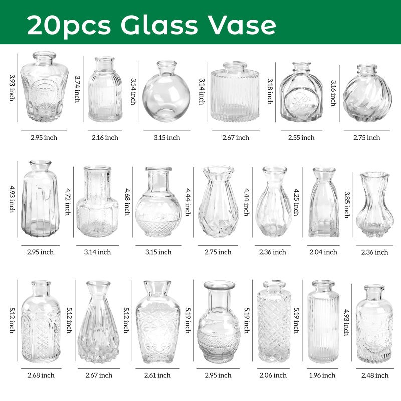 Ensemble de 20 vases à bourgeons en verre en vrac pour centre de table, mini vases rétro pour mariage rustique, décorations de table pour la maison (transparent)