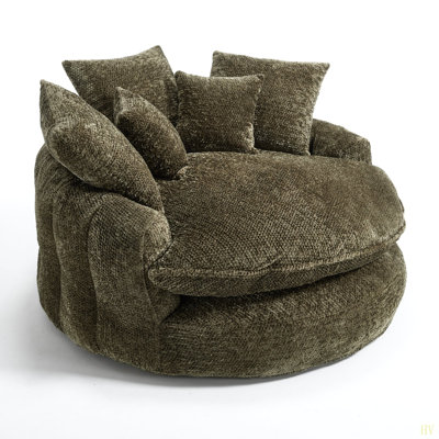 55" Long Polyester Foam Armchair, Oversized Round Chair, Fluffy Modern Sofa Bed For Living Room, Relaxation Room And Projection Room, Wide Armchair Chaise Longue Armchair With Pillows