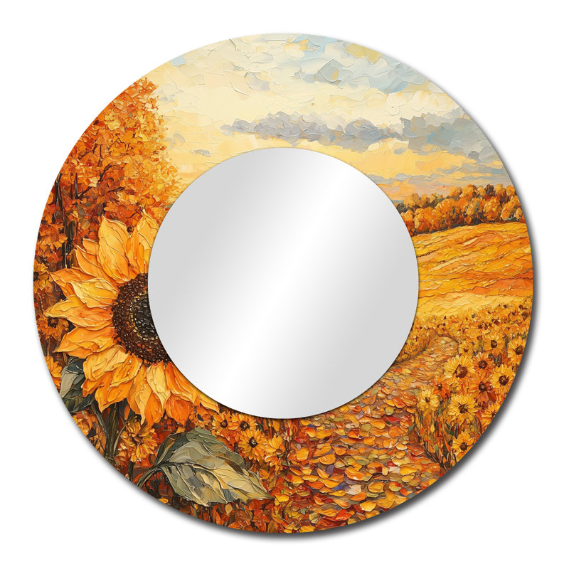 «Country Side Sunflowers In Fall I» - Art mural miroir floral - imprimé sur métal, 29 po x 29 po