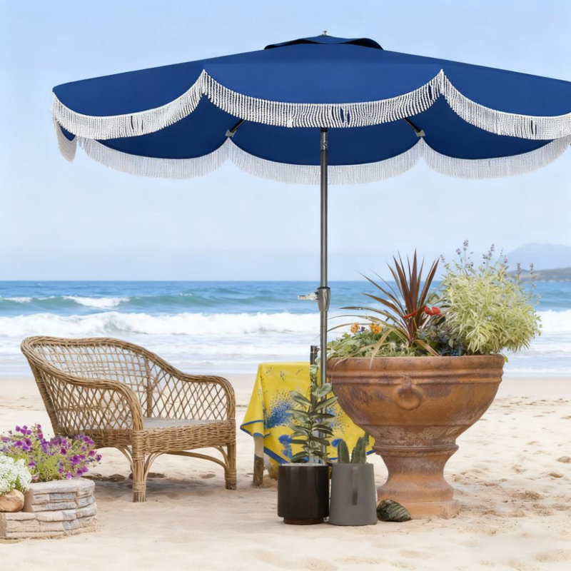 Parasol de patio 8 pi avec manivelle, 8 baleines et bouton poussoir inclinable | Idée de cadeau