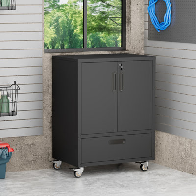 Armoire de rangement mobile en métal de 76 cm (30 po) de largeur, avec tiroir et portes verrouillables, pour garage.