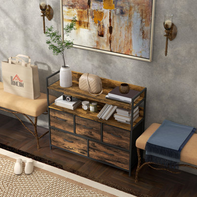 Abbad Bedroom Chest of Drawers 5 Drawer Dresser w/ Shelves, Rustic Brown