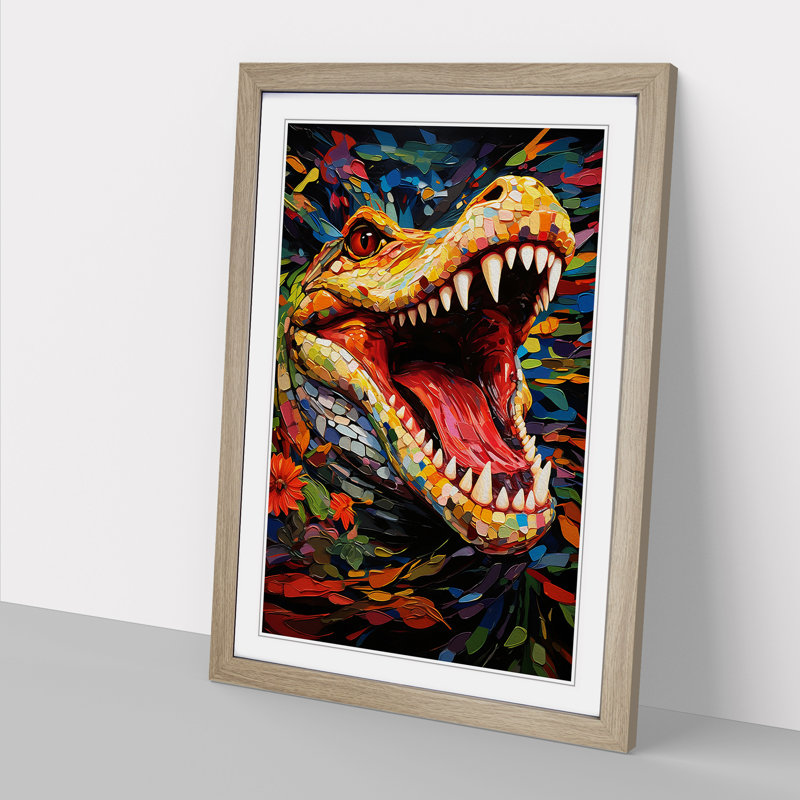 XYZ-FRM-V1223-1785 Alligator Orphism - Single Picture Frame Print on Wood, Oak , 34cm H x 25cm W x 2cm D