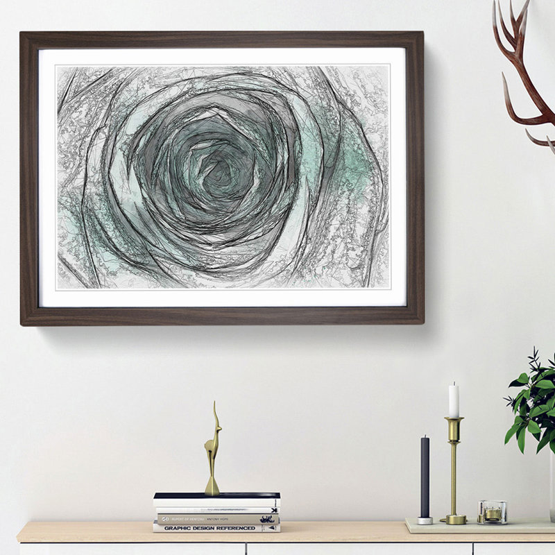 Mint Green Rose - Picture Frame Graphic Art Print, 36cm H x 48cm W x 2cm D, Walnut Framed