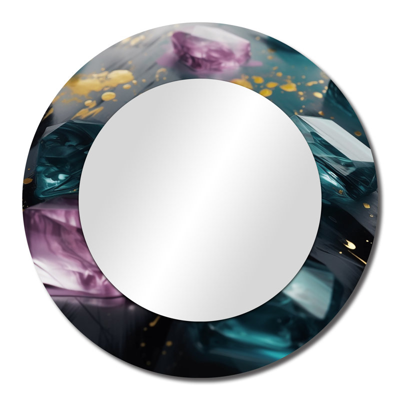 Petromilli Purple And Green Colorful Impressions III - Abstract Painting Large Mirror, Purple Round Decorative Wall Mirror, Printed Metal Art