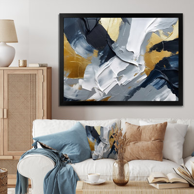 «Auguste Gold and Gray Abstractions II - Abstract Shapes», art mural encadré