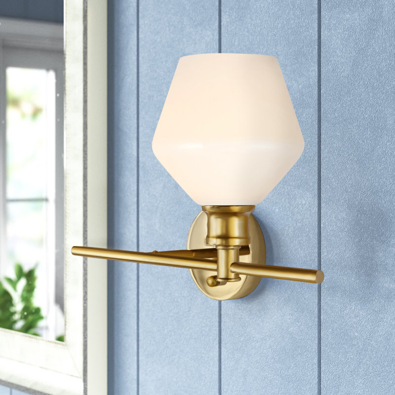 Keaton Dimmable Bath Sconce, Frosted White, Brass