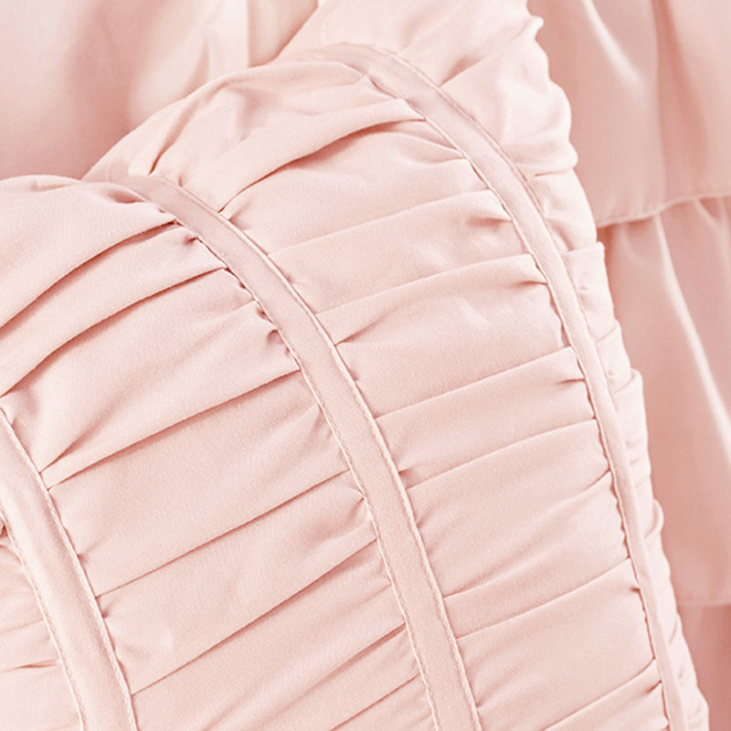 Blush Comforter With Flowing Ruffles And Filling Decorative Pillows, Twin Comforter + 3 Additional Pieces
