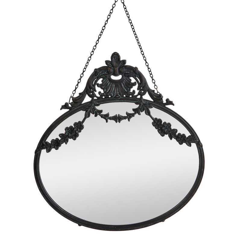 Pabst Pewter Framed Wall Mirror with Decorative Chain and Antique Finish, Black