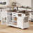 Kitchen Island with Drop Leaf, Power Outlet, Kitchen Storage Cart with 4 Door Shelves, Cross Barn Doors & Visual Glass Door, Rolling Kitchen Island on 4 Wheels for Kitchen-618467636