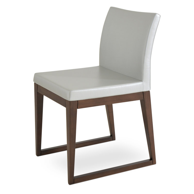 Aria Sled Wood Dining Chair, Silver PPM Faux Leather