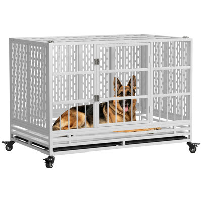54 Inch Heavy Duty Dog Crate with Wheels, Metal Big Dog Cage for Large and Medium Dogs, Extra Large
