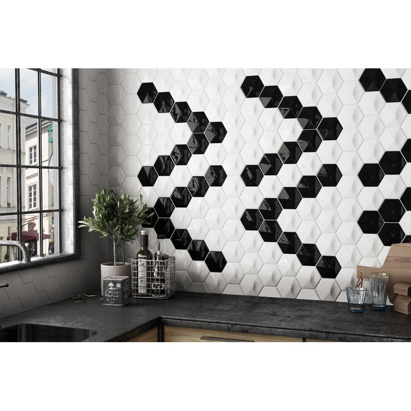 Hedron 4" x 5" Straight Edge Ceramic Singular Wall Tile, White