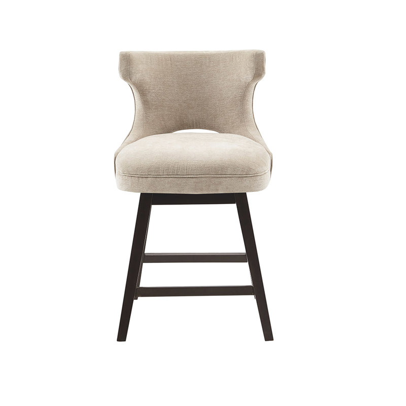 Siège pivotant de l 21 po x H 37 po - Revêtement beige, bois de café foncé, siège en bois massif et contreplaqué, finition, assemblage requis