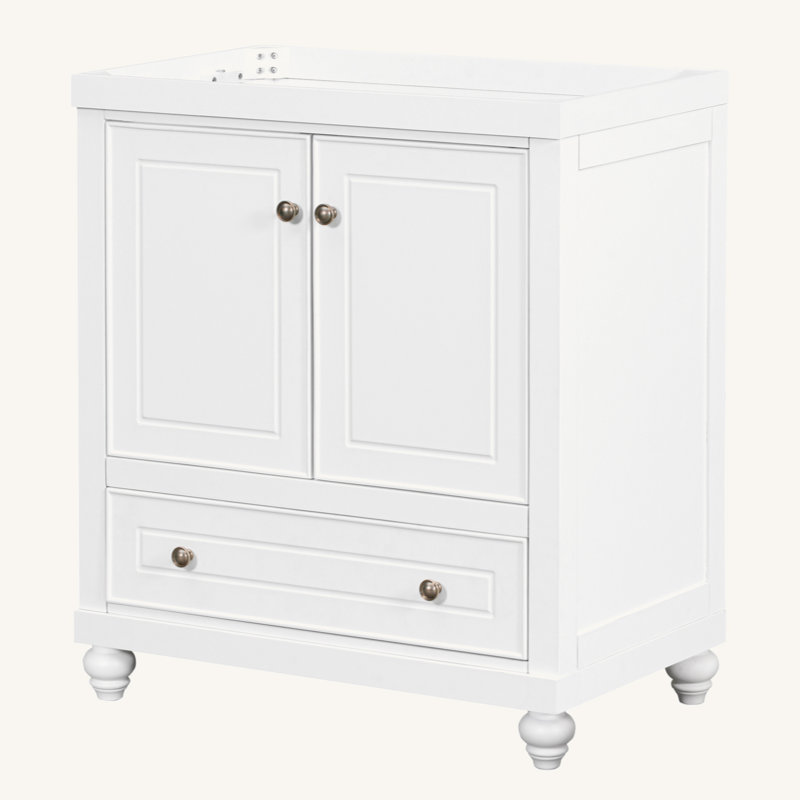 White 30" Freestanding Bathroom Vanity with Drawer and Doors