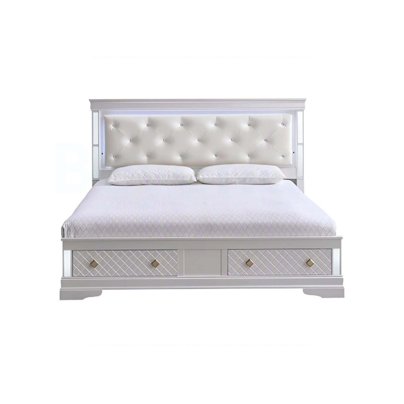 Très grand lit Verona (matelas non inclus), blanc perle, Très grand lit