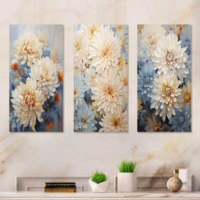 «Garden Bliss Mums In Soft Colors», ensemble de 3 reproductions d'art sur toile
