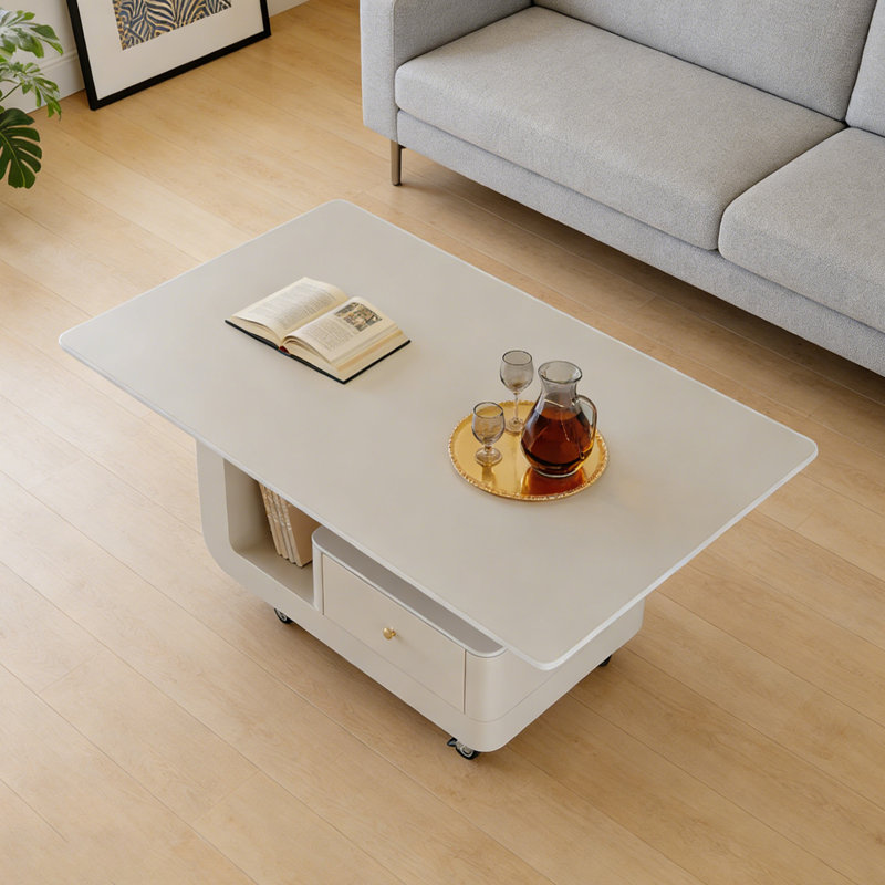 Table basse mobile avec rangement en ardoise, H 17,71 po x L 31,49 po x l 15,74 po, Blanc, Blanc