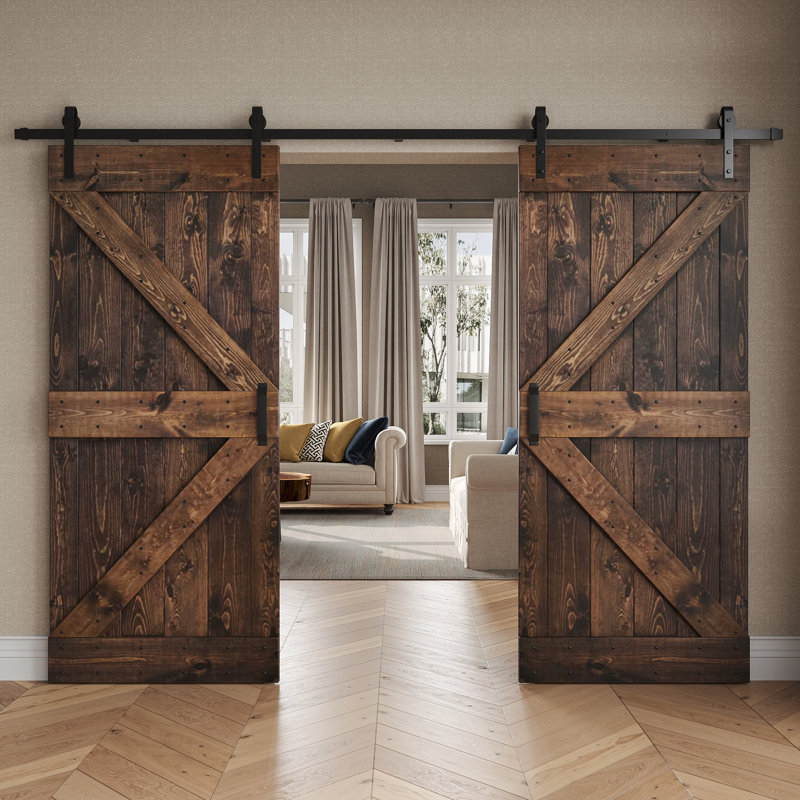 Porte de grange coulissante double K Series, Café Kona, 76 po x 84 po