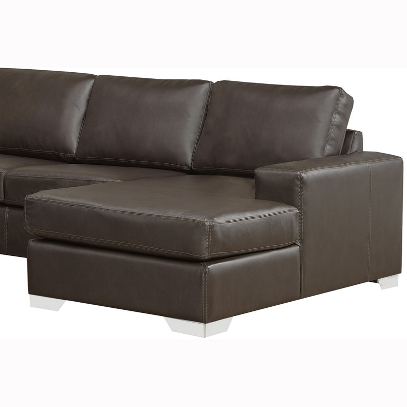 Canapé modulaire de coin en cuir véritable de 122 po Crooke, Cuir véritable chocolat