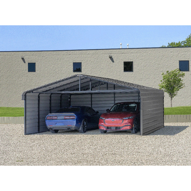 Abri d'auto en acier avec 3 ensembles muraux, 20 x 20 x 07, Gris