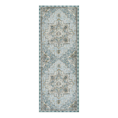 Heriz Checked Aqua Washable Rug