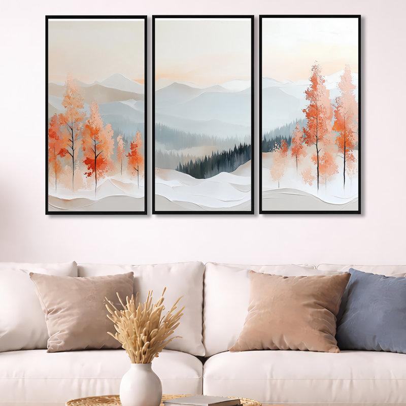 Décoration murale 3 pièces Tindle - White Mountain, H 32 po x l 48 po, Cadre flottant noir