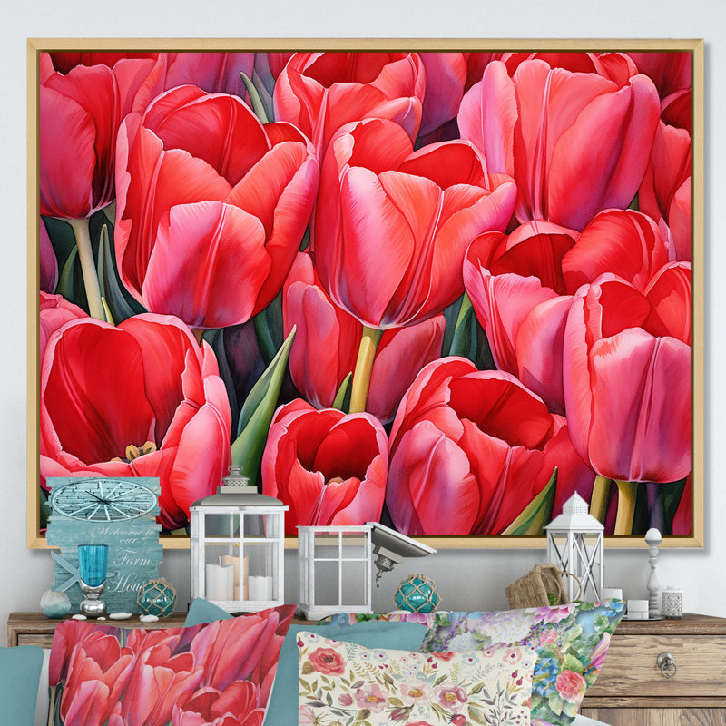 Tulipes tranquillité I sur toile, Cadre naturel flottant, H 12 po x l 20 po