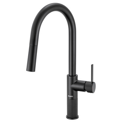Ruvati Isola Single Handle Pull Down Kitchen Faucet Modern Knurled with Sprayer in Matte Black