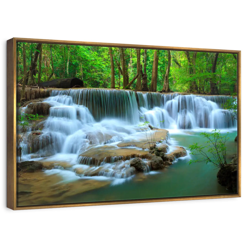 Cascade de la forêt profonde de Kanchanaburi, Cadre flottant doré, 43 po x 29 po