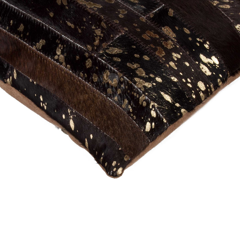 12" x 20" Chocolate & Gold Genuine Cowhide Pillow