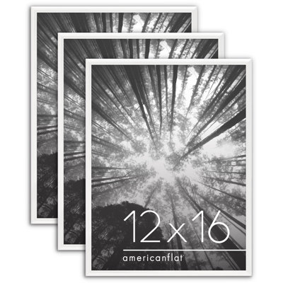 12x16 Picture Frame - Set of 3 - Slide-In Photo Frames with Buildable Molding - White Picture Frames with Polished Front Cover for Wall
