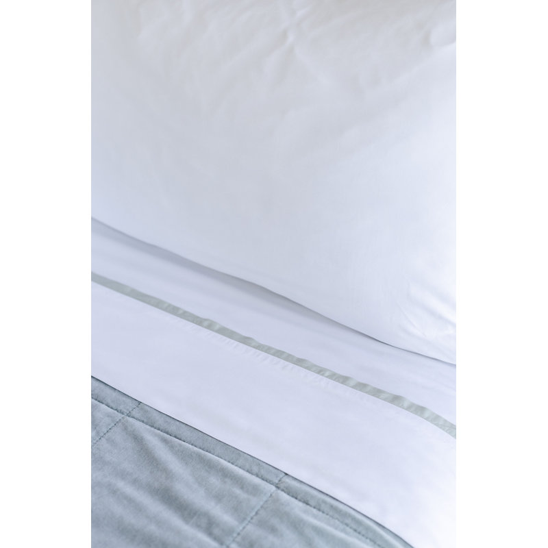 Langston Sheet Set, King, White/Sea Glass