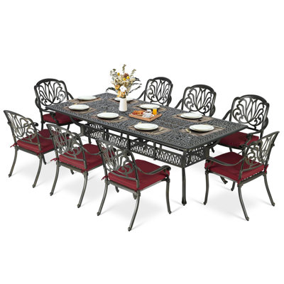 9-Piece Outdoor Patio Dining Set For 8, All Weather Cast Aluminum Patio Funiture Table And Chairs Set- 94.5" Rectangular Table And 8 Chairs For Garden by Canora Grey