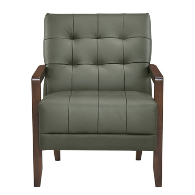 Fauteuil contemporain en cuir avec détails et pieds d'appoint en noyer