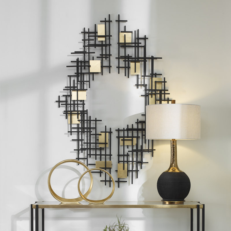 Elliptical Black and Gold Metal Wall Sculpture Set