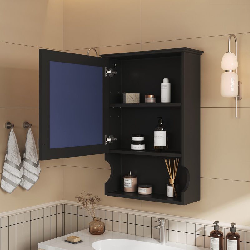 Armoire de rangement murale avec miroir, Noir
