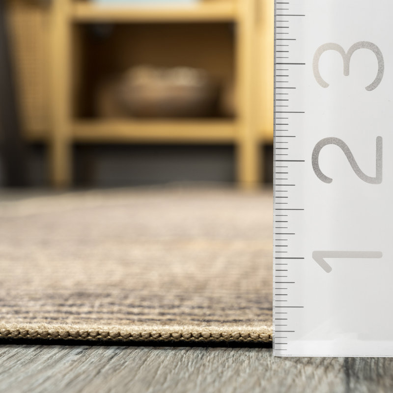 Gray and Natural Striped Washable Synthetic Runner Rug