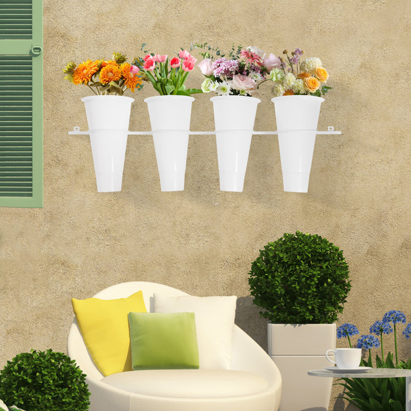 Présentoir à fleurs avec seaux 4 pièces, Blanc